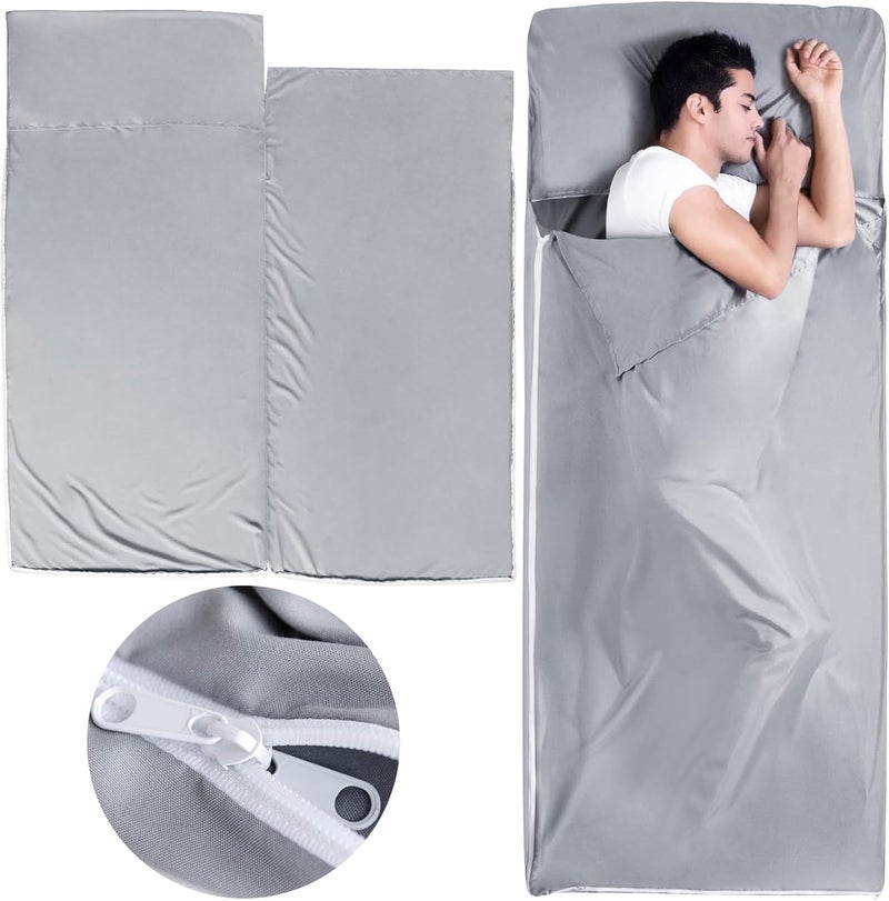 Coldwind Sleeping Bag Liners with 2 Way Zipper, Adult Sleep Sack Travel Sheets for Hotel/Hostels/Business Trips, Lightweight Single Camping Sheet Sleep Bag Liner Warm & Cold Weather, Gray - Image 1